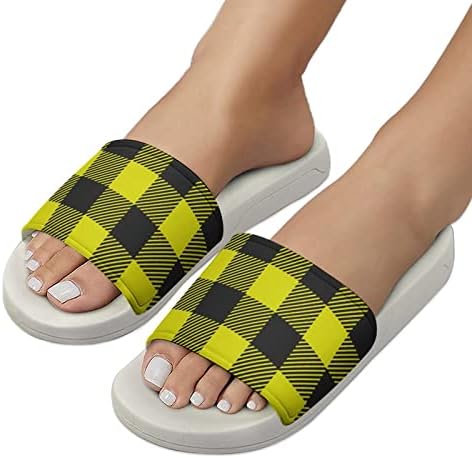 Sandálias de casas de verificação amarela e preta não deslizam chinelos de dedo do pé para massagem banheira de spa de chuveiro