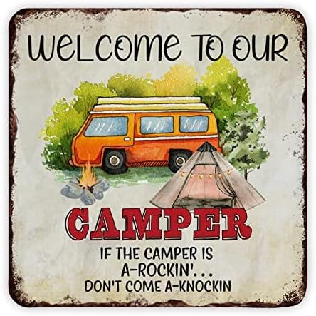 Camping engraçado de metal vintage dizendo bem -vindo ao nosso campista Camper Campers Metal Art Print