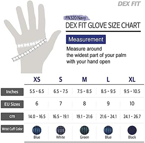 Dex Fit Premium Nylon Nylon Nitrile Luvas FN320, 3 pares, ajuste elástico de conforto 3D, aderência firme, fino e leve, durável,