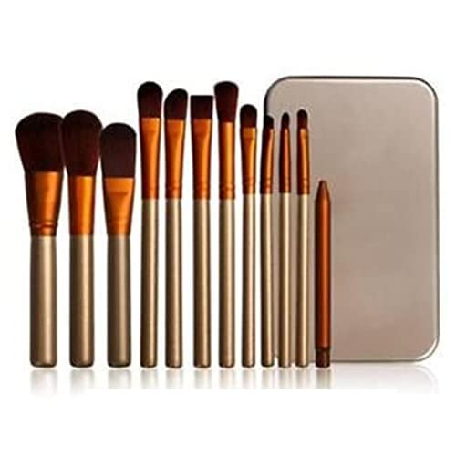 Escovas de maquiagem de 12 peças glamza com estojo de metal, ouro e branco