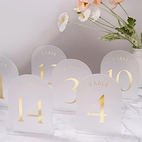 Números de mesa de casamento com arco fosco de uniqooo com estandes 1-20, folha de ouro impressa 5x7 sinais e suportes, perfeitos