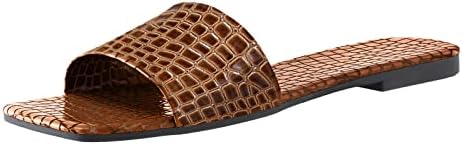 Sandálias GUFESF para mulheres, Womens Bottom Sandals Aberto de Sandals Couro Padrão de Cor Solor Solas Sandálias de Verão