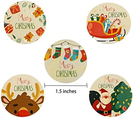 Feliz natal adesivos rótulos rolos de 1,5 polegadas Tags autoadesivas 500 peças selos para crianças Santa Claus adesivo 5 projeta decoração de Natal para cartões, embrulho de presentes, selo de envelope