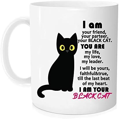 Caneca de café obedientemente engraçada - Eu sou seu amigo, seu parceiro, sua caneca de café preta de gato - canecas perfeitas para homens e mulheres, ele ou ela, mãe, pai, irmão, irmã ou amigos 11 oz de caneca de novidade