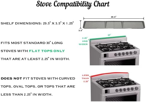 TEO Silicone Grovetop Plataforma de fogão - Prateleira de forno de 30 Organizador de cozinha Organizador de cozinha resistente ao calor Organizador de especiarias da prateleira de fogão - Gray