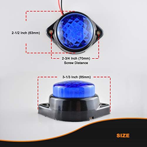 BOIGOO CAMINHEIRA LIMPADOR DE LED LED 12-24V, Rodada de 2,75 polegadas parafusos de distância Fencos lateral do reboque Lâmpada azul brilho azul