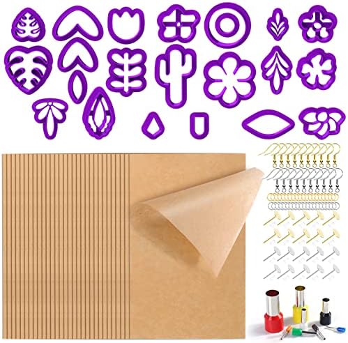 Baborui 200pcs Kit de cortadores de argila de polímero com papel de argila de polímero de 100pcs, kit de ferramentas de argila de polímero reutilizável para jóias de argila de polímero