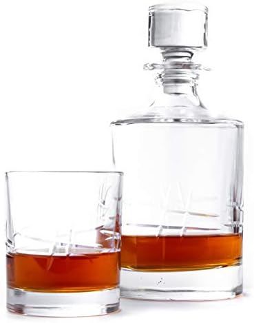 O coletivo de Elan 'The Dolan' Whisky Decanter e Glass Conjunto | O conjunto de barware de 5 peças inclui decanter de 32 onças e 4 óculos de 12 onças