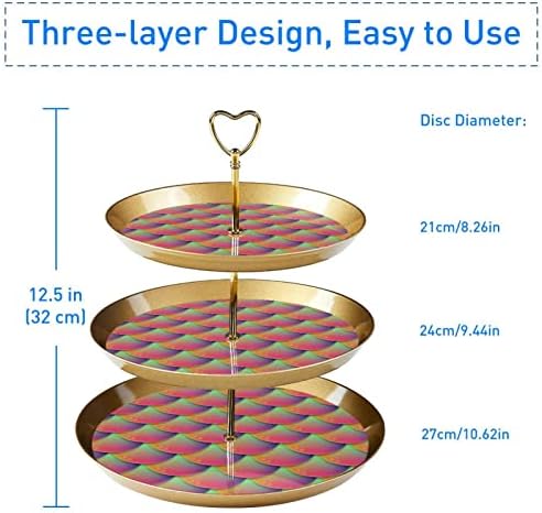 Lyetny 3 Sobessert Stand Stand Gold Cupcake Stand para festa de chá, casamento e aniversário, cauda de sereia gradiente