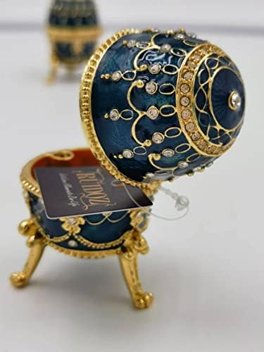 Caixa de jóia de bugigangas ruidoz russo estilo faberge azul para brincos de colar de anel presente 1,7 x 1,7 x 2,8 polegadas -Tr22215