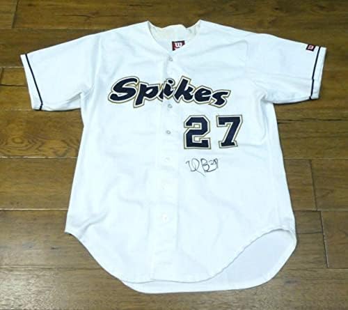 Spikes assinou o jogo usado na liga menor camisa de beisebol 27 - jogo usado camisas mlb