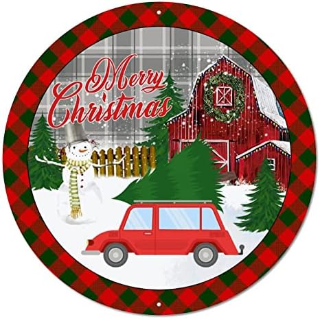 Feliz Natal, caminhão de neve caminhão vintage redonda de metal sinal de placa círculo de arte metal de metal impressão de placa