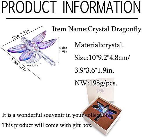 H&D Hyaline e Dora Standing Crystal Dragonfly com ornamento de diamante, estatuetas de animais de vidro colecionáveis, lembrança de cristal