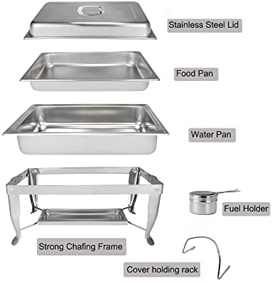 Lua de prata 2 pacote 9 qt qt Aço inoxidável Conjunto de buffet de prato de aço, chafferas e conjuntos de aquecedores