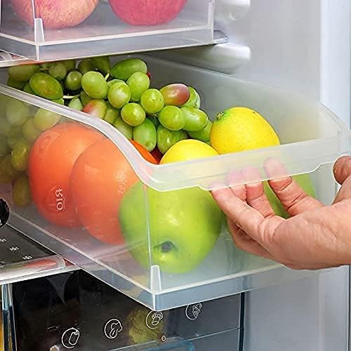 2 pacote - grandes caixas de organizador de geladeira com rodas de tração, recipientes de prateleira de freezer largos, cestas de organização de alimentos para armários de cozinha, caixa de armazenamento de plástico de plástico transparente