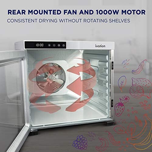 Ivation 10 Bandeja Máquina de desidratador de alimentos comerciais | 1000W, timer ajustável digital e controle de temperatura | Secador