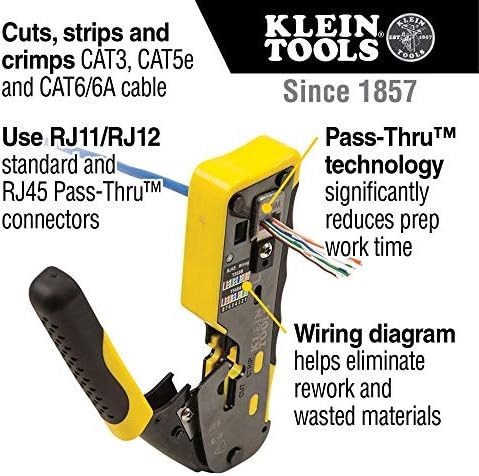 Klein Tools VDV501-853 Testador Coaxialcable & 80024 Racheting Data Cable e Cat6 Plug 50-Pack Tool Kit, Kit de Ferramenta de Instalação Passe através