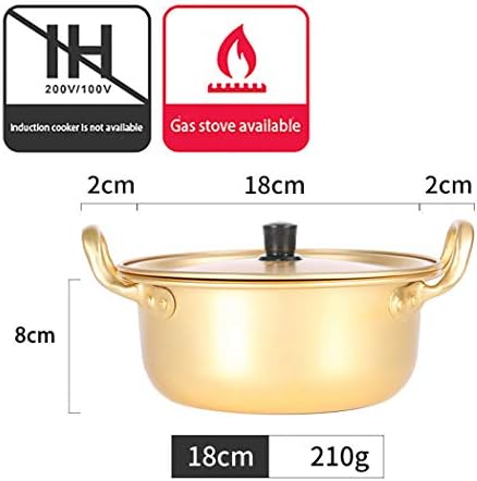 18 cm de panela dourada dourada para cozinhar macarrão instantâneo, cantina binaural espessado Ramen Pot Gas dedicado