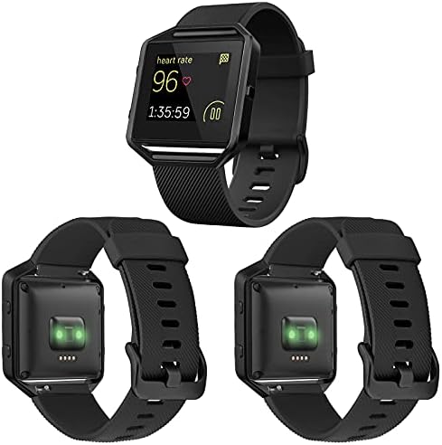 Eseekgo compatível com faixas de incêndio de fitbit para homens mulheres, 3 pacote de silicone com 1 pcs de moldura de metal preto