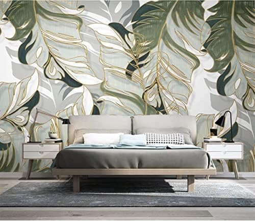 Cocodeco cinza branco e claro aquarela verde folhas exóticas papel de parede PVCFree Wall Parede Mural Removável 100'H x 150''w