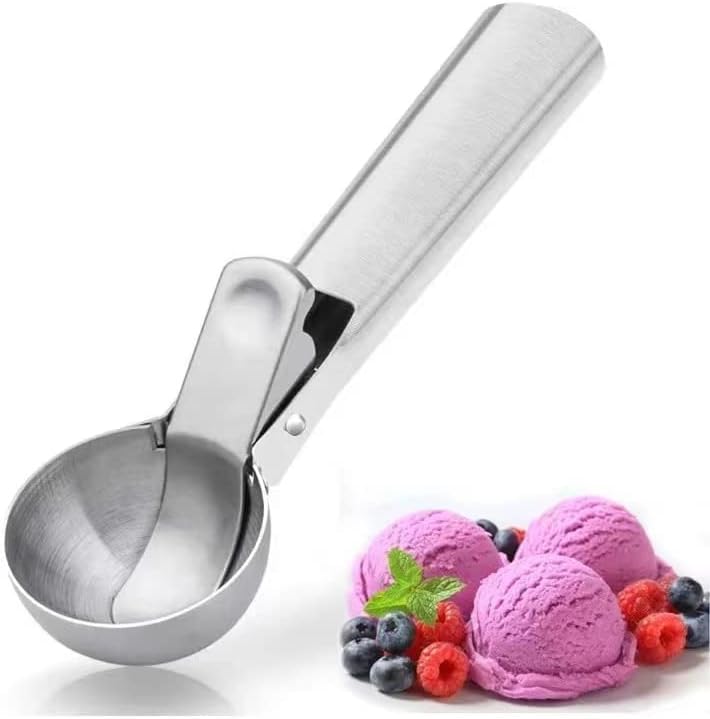 Seca de sorvete premium com aço inoxidável de sorvete de gatilho, lava -louças de sorvete de metal pesado, lava -louças de colher de louça, perfeito para iogurte congelado, sorvete, sundaes, prata grande
