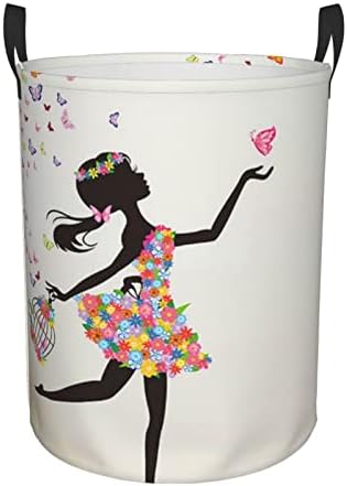 Garota Dance Dança Butterfly Bin Bin Round Basket para roupas de quarto de lavanderia Médio, banheiro, quartos