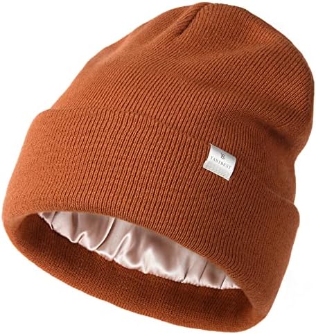 Yanibest feminino Saitn forrado o gorro de malha chapéu acrílico chapéus de inverno para homens homens forro de