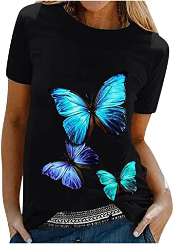 Camisa de camisa de gravura borboleta feminina Tees engraçado de manga curta de caça curta Camisa de camisa Tops
