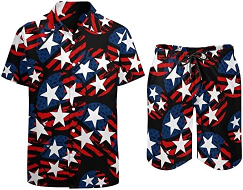 Tennessee Flag USA Men's 2 Peia Roupfits Hawaiian Button Down Down Sleeve Camisa e ternos de shorts