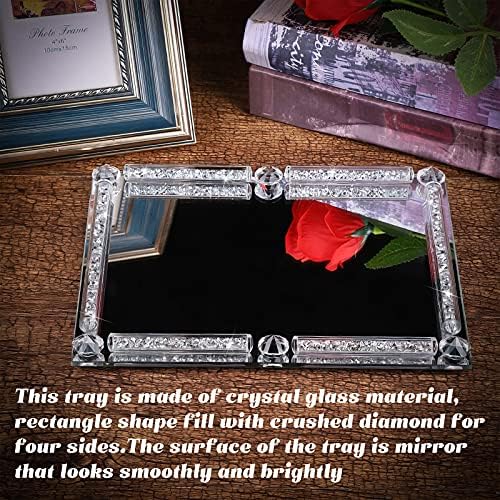 Bandeja de cristal de vidro espelhado bandeja de retângulo decorativo com diamante triturado para frutas, decoração em casa,