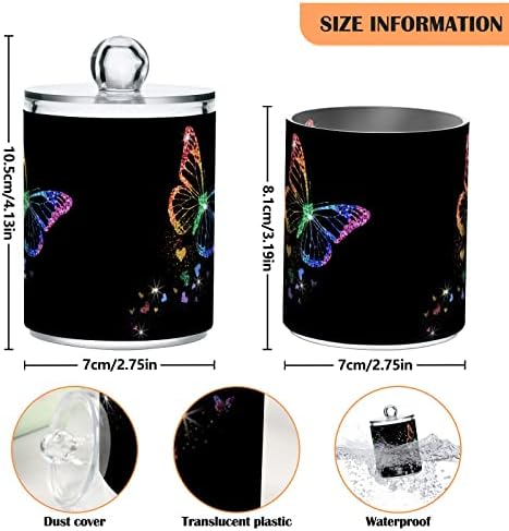 INNEWGOGO Butterfly 2 Pacote Dispensador Organizador de porta de bola de cotonete de algodão Caixa de banheiro de plástico com tampas de cotonete de cotonete Dispensador de banheiro transparente para acessórios para cabelos