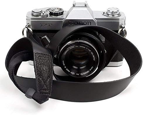 Câmera de couro macio CANPIS Câmera de ombro Strap estilo vintage, cor preta, comprimento ajustável compatível com câmera