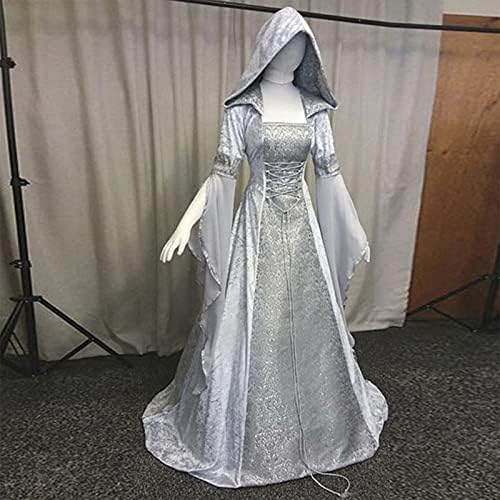 Vestido de bruxa gótico feminino YSLMNOR Vestido renascentista com capô de vestidos vitorianos trajes de cosplay de Halloween