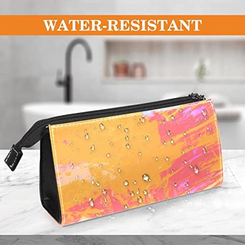 Bolsa de maquiagem, bolsa de cosméticos, organizador de bolsa de maquiagem à prova d'água, padrão de tinta abstrato padrão de rosa laranja