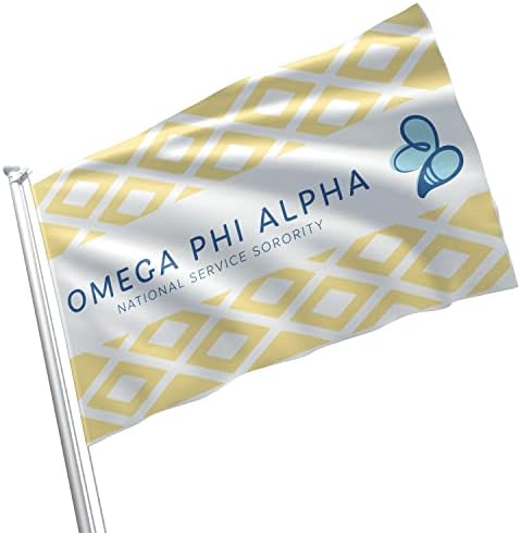 Omega Phi Alpha licenciou Bandeira de 3x5 pés para casa, negócios, porão, garagem. Durável poliéster, ilhós de metal para pendurar, impresso sob demanda