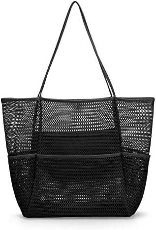 Tainehs Mesh Beach Tote Large Bag 2023 Upgrade para mulheres com vários bolsos para viagens em família Nadar a água à prova