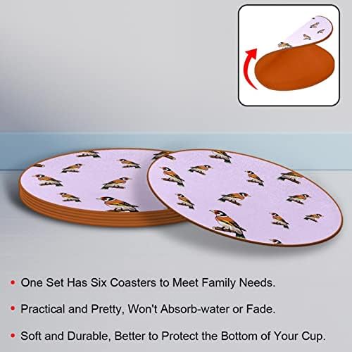 Coasters de padrões de pássaros de desenho animado para bebidas, tapete de proteção de mesa de 6 peças para copos