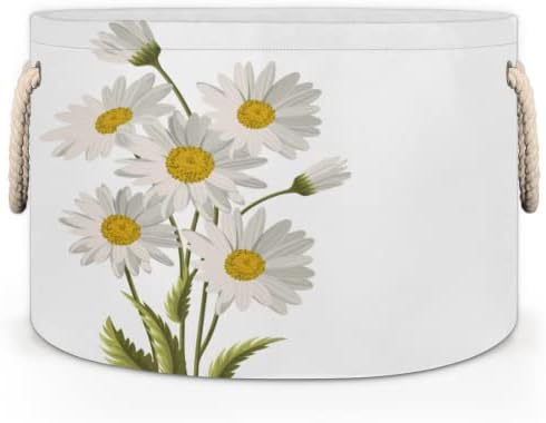 Flores de flor de margarida fofa floral grande cestas redondas para cestas de lavanderia de armazenamento com alças cesto