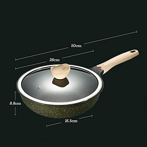 Friendlyss Fring Pan 28 cm de cozinha wok pote alça de alumínio de alumínio tampa de vidro sem panela de panela de panela