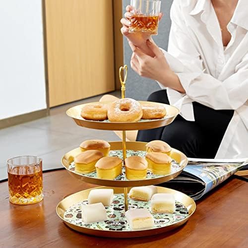 Exibir para pastelaria com 3 bandeja de porção redonda em camadas, PANDA BINDERNY CUPCAKE TOWER TREETER TORDER, PASSAIS DE SERTA PASSA