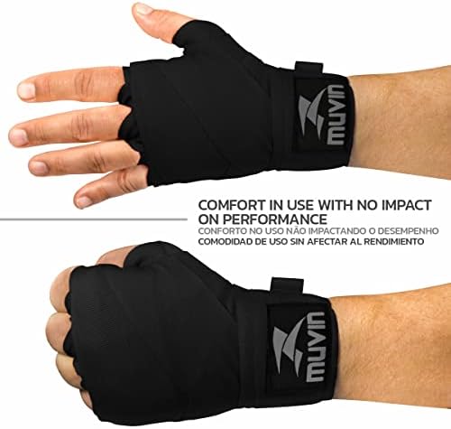 Muvin Boxing Hand Pains - 1 par - 180 polegadas, semi -elástico - homens e mulheres - kickboxing, Muay Thai, MMA, Krav Maga, Sports