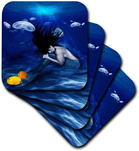 3drose - Arte da lente por Fleene - Sereias e escalas - Imagem da sereia subaquática com geléia e peixe de laranja - montanhas