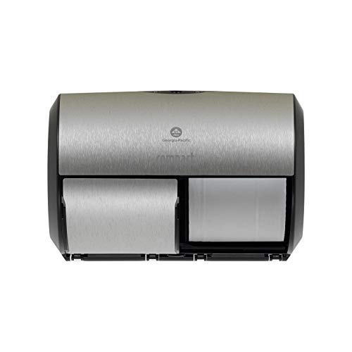 Distribuidor de papel higiênico de alta capacidade de alta capacidade de 2 roll compacto de 2 roll pelo GP Pro; Faux Stainless; 56796a; 1 dispensador