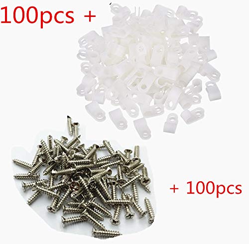 100 pacote de 1/4 polegada/12,7 mm R-Tipo R Clipe de fixador de fixador de fixador de fios de nylon parafuso de nylon clipes