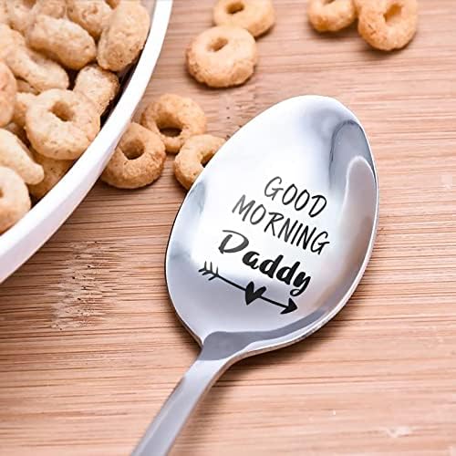 Topkoutáli Melhor Pai Presentes - Bom dia Daddy Spoon - Funny Papai Doud Gold Placting colher gravado aço inoxidável - Coffeeador