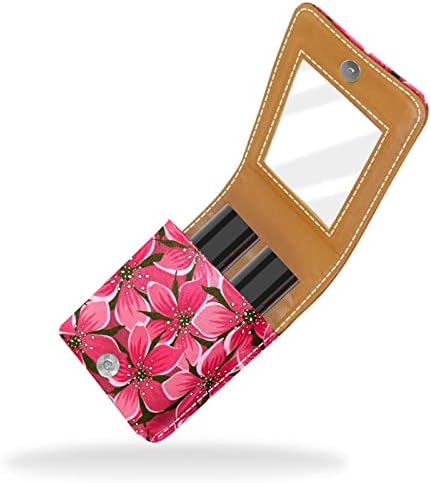 Mini estojo de batom com espelho para bolsa, Cherry Blossom Portable Case Holder Organization