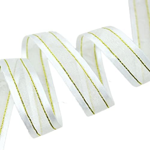 20mm White Broadside Gold Edge Organza Ribbon Gift Decoration Ribbons Fabric Lace - Fita de 50 jardas Conjunto para