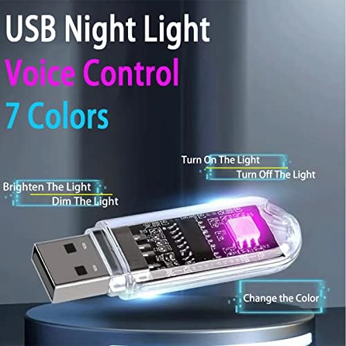 Voz Kingdoker ativada 4 PCs USB Pequeno LED Night Plug-in Brilho para carro 7 cores Mini Lâmpada de leitura de luz noturna brilhante para o quarto para atmosfera de carro colorida pode ser usada no quarto de acampamento de parede
