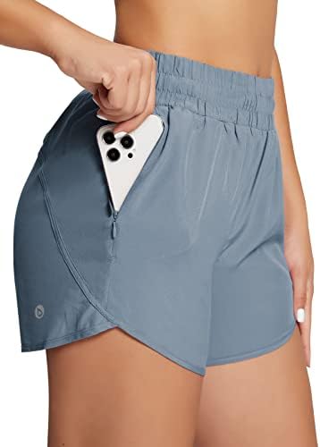 Bolsos de shorts atléticos com zíper para mulheres de 4 Baleaf Momen