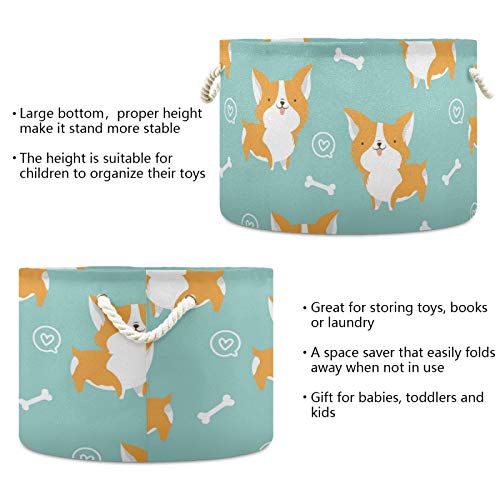 Grande cesta de armazenamento redondo - Cute Animals Dog Canvas Cartoon Organizador Bin Bin Storage Bin para meninos e meninas